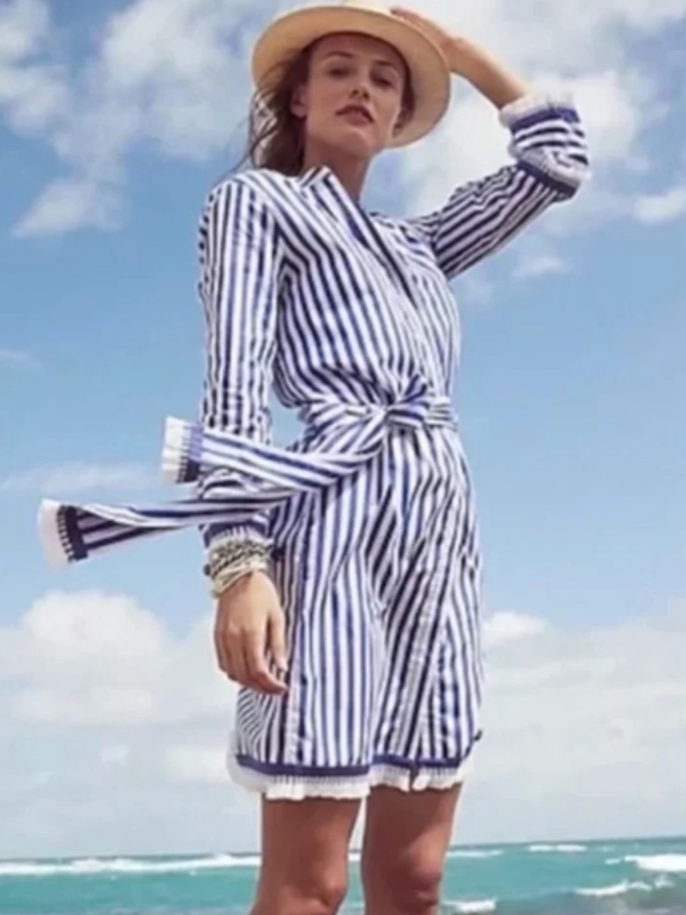 J. Crew Isola Dress Blue White Striped Dress - 8 Tall